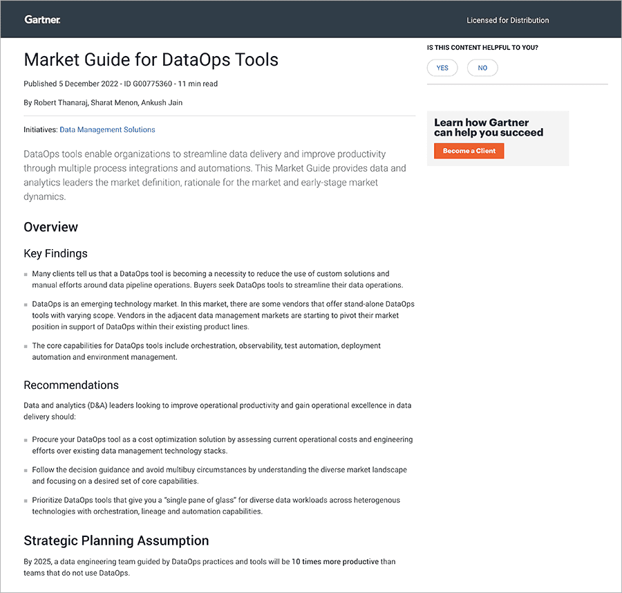 Stonebranch Named a Representative Vendor in the December 2022 Gartner® Market Guide for DataOps Tools